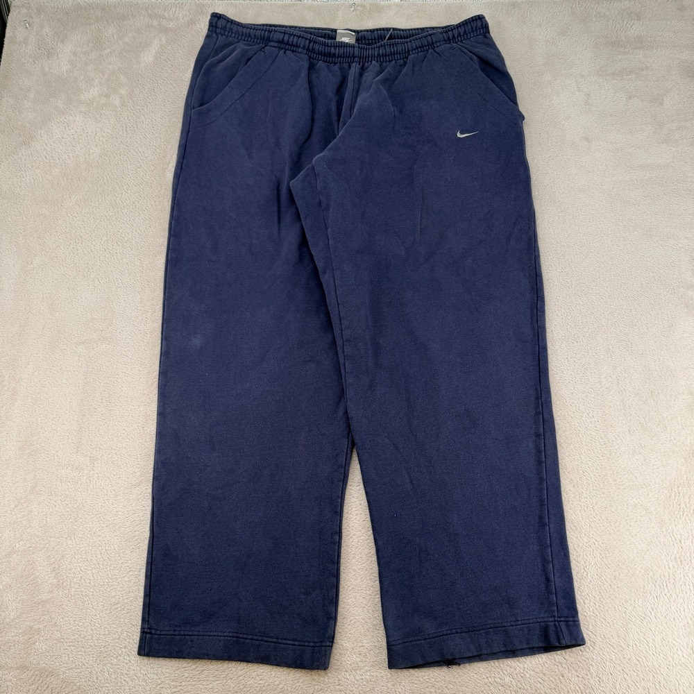 VTG Y2K Nike Sweatpants Mens L Blue Fleece Straight Leg Fleece Lounge Athletic